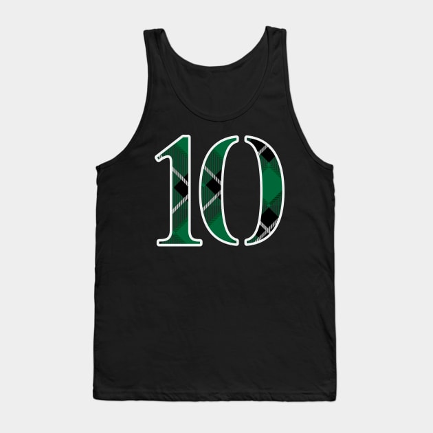 10 Sports Jersey Number Green Black Flannel Tank Top by Design_Lawrence